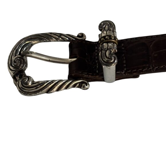 Vintage Brighton Brown Croc-Embossed Leather Belt With Ornate Silver Buckle  Men - Picture 5 of 12